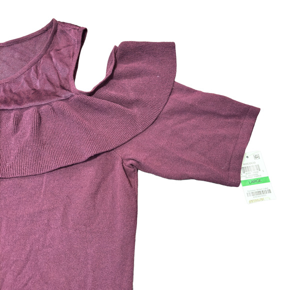 International Concepts Cold Shoulder Ruffle Top Purple Short Sleeve Blouse Large - Picture 12 of 13